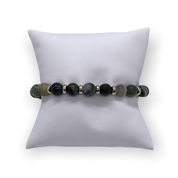 NWT Wool + Pepper Co. Earthy Greens & Silver Beaded Bracelet - Picture 1 of 3